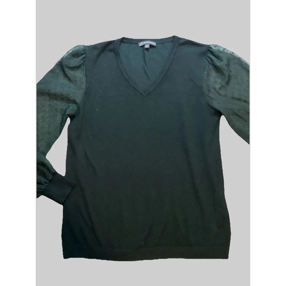 Adrianna Papell Sweater Women's Medium Christmas Party Green V-Neck Sheer Sleeve